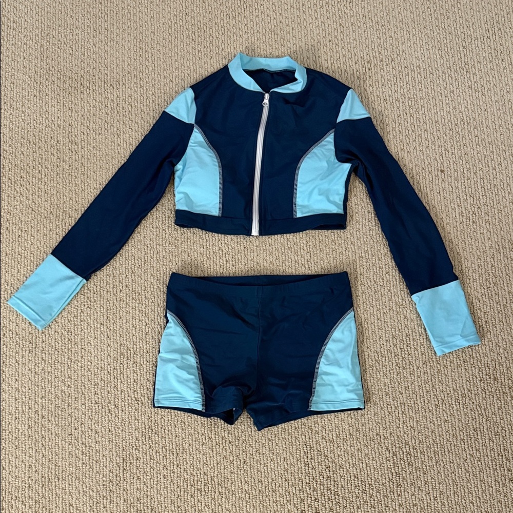 SHEIN Women's Swim Rashguard - Navy and Light Blue